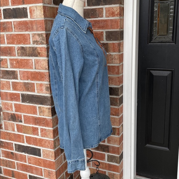 Harley-Davidson Denim Long Sleeve Lace Up Top - Picture 3 of 13